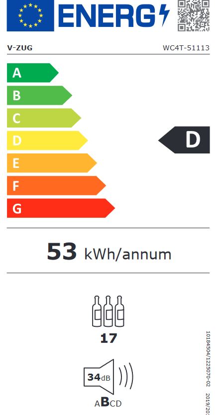 etiquette energie de la cave à vin V4000 45 cm de hauteur Vzug