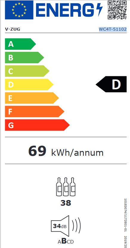 Etiquette energie de la cave à  vin 90cm de hauteur Vzug