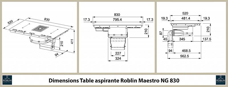 dimensions de la table aspirante maestro NG830 de roblin