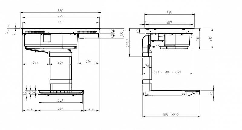 Cote d'encastrement de la plaque Elica Switch