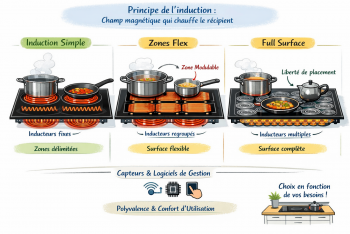 3 fonctionnements de tables induction (types inducteurs)